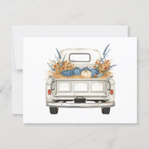 Postal Camión blanco con calabazas azules