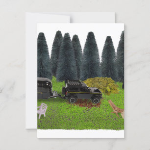 Postal Camión con camper en la tienda de camping despejad