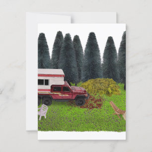 Postal Camión con caravana en la zona de camping Woods