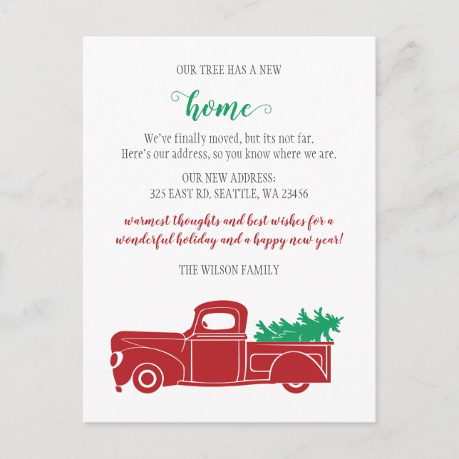 Postal Camión de árbol de Navidad que hemos movido las va (Anverso)