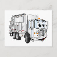 Camión de basura sonriente blanco del dibujo