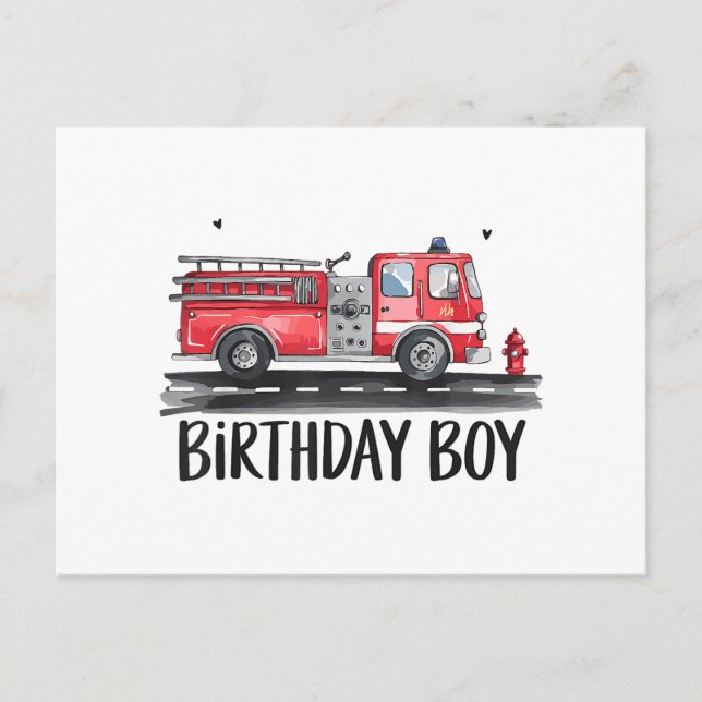 Postal Camión de Bomberos Bombero El Cumpleaños de Niño F (Anverso)