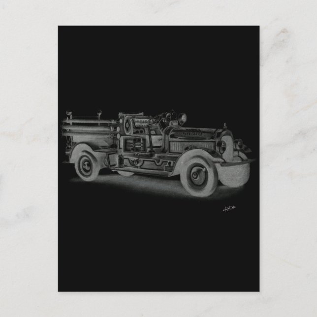 Postal camión de bomberos de cosecha mano invertido (Anverso)