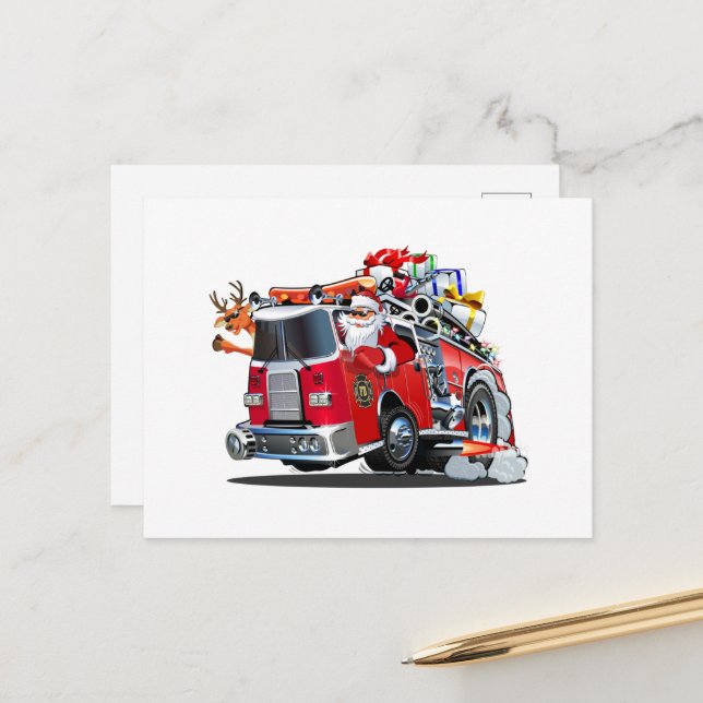 Postal Camión de bomberos de Navidades personalizados (Anverso/Reverso In Situ)
