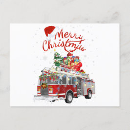Postal Camión de bomberos Santa Merry Christmas