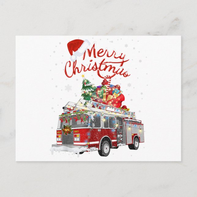 Postal Camión de bomberos Santa Merry Christmas (Anverso)