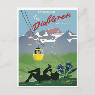 Postal Camión de cable amarillo en la montaña Diablerets,