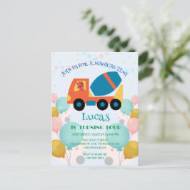 Postal Camión de cemento de dinosaurio divertido Cumpleañ