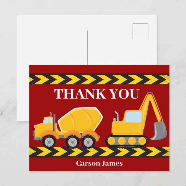 Postal Camión de Construcción Cumpleaños de Niños Agradec (Anverso / Reverso)