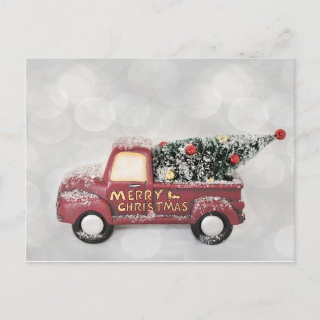 Postal camión de cosecha roja sobre fondo de bokek gris (Anverso)