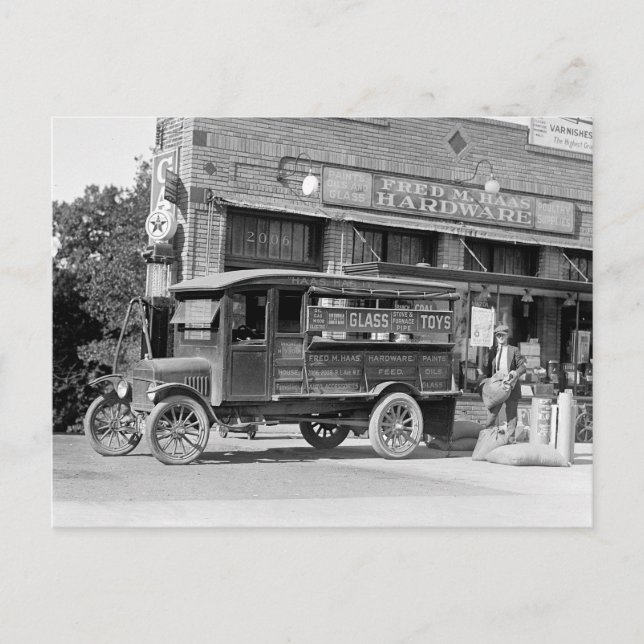 Postal Camión de entrega de la tienda de hardware, 1924.  (Anverso)