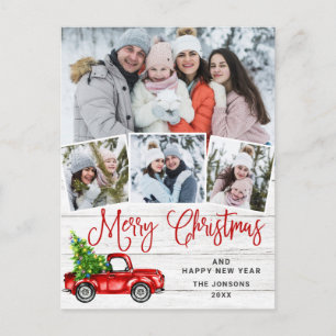 Postal Camión de Granja Roja de Feliz Navidad 4 Foto