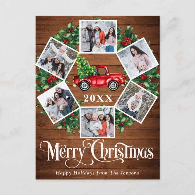 Postal Camión de Granja Roja de Feliz Navidad 6 Foto (Anverso)