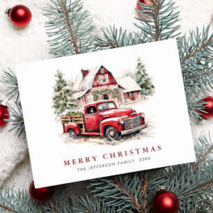 Postal Camión de granja rojo retro Feliz Navidad Saludo N