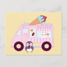 Postal Camión De Helado De Conejo Azul Y Rosa Cute Conejo