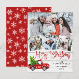 Postal Camión de la Granja Roja de Feliz Navidad 4 tarjet