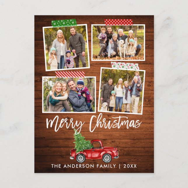 Postal Camión de Navidades de madera de pincel con grabad (Anverso)