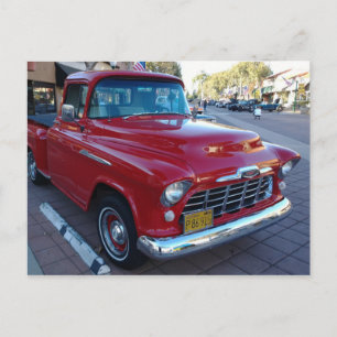 Postal Camión de recogida de Cherry Red Chevy clásico en