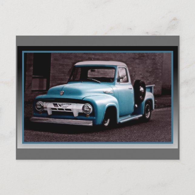 Postal Camión de recolección azul vintage (Anverso)