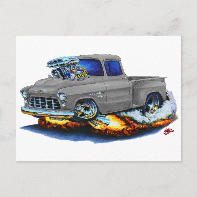 Postal Camión gris de remate Chevy Stepside 1955 (Anverso)