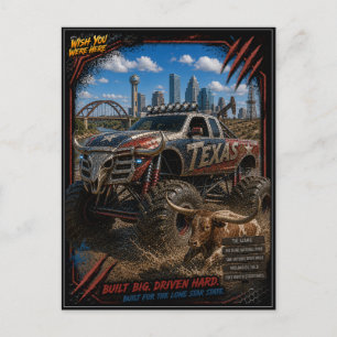 Postal Camión Monstruo Fuera de Carretera Arte de Texas