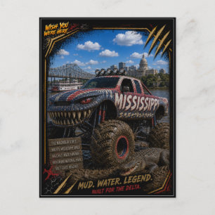 Postal Camión Monstruo Fuera de Carretera Mississippi Art