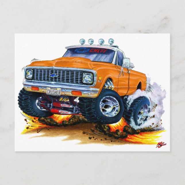 Postal Camión Naranja Chevy CK1500 1970-72 (Anverso)