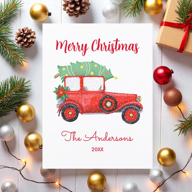 Postal Camión rojo de árbol de Navidad blanco (Subido por el creador)