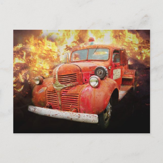 Postal Camión rojo de fuego de antaño (Anverso)