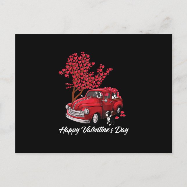 Postal Camión Rojo Feliz Día de San Valentín Perro Terrie (Anverso)