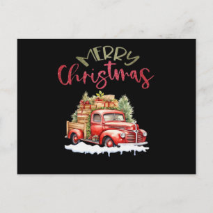 Postal Camión Rojo Feliz Navidad Árbol Santa Adorable Vin