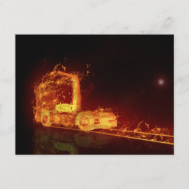 Postal Camión rojo quemándose en llamas