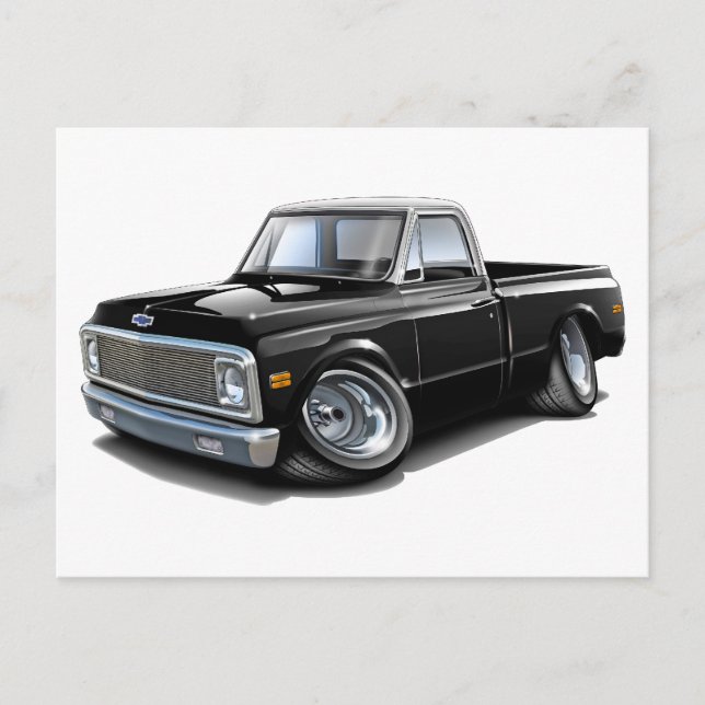 Postal Camión superior Chevy C10 blanco-negro 1970-72 (Anverso)