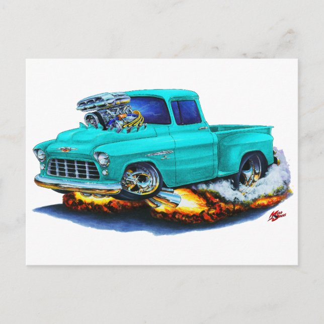 Postal Camión Turquesa Chevy Stepside Pickup 1955 (Anverso)