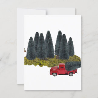Postal Camión vintage con árbol de Navidad