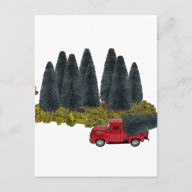 Postal Camión vintage con árbol de Navidad (Anverso)