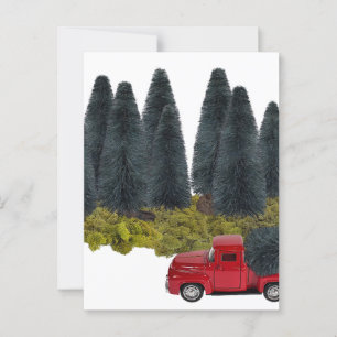 Postal Camión vintage con árbol de Navidad