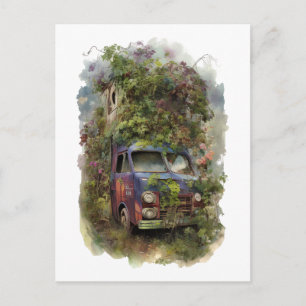 Postal Camión vintage con flores