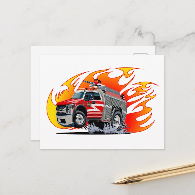 Postal Camiones de bomberos de dibujos animados (Anverso/Reverso In Situ)
