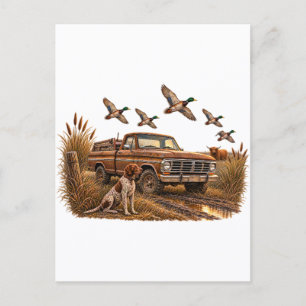 Postal Camioneta de caza de patos ánade real vintage