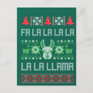 Postal Camisa Fa La Llama - Suéter Llam, Navidades feos