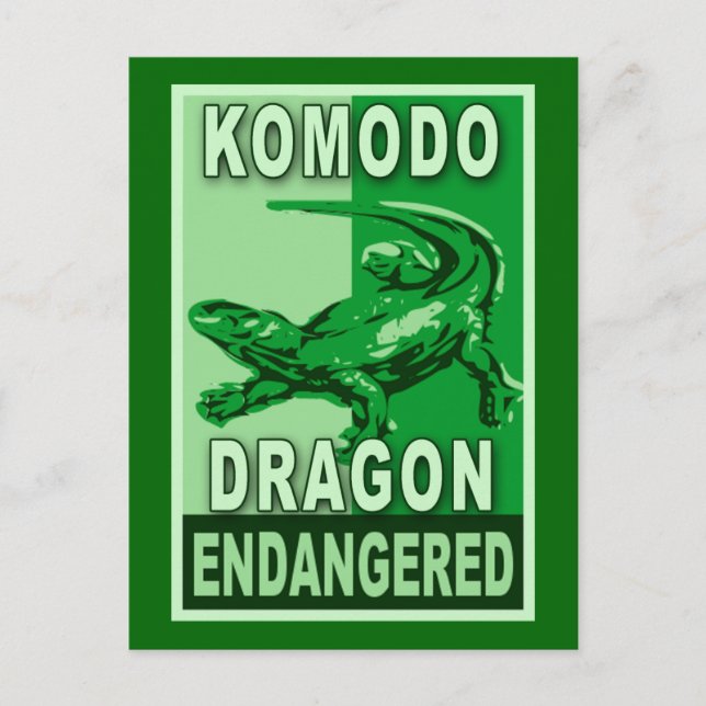 Postal Camisas de arte pop de Komodo Dragon en peligro de (Anverso)