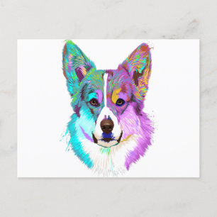 Postal Camiseta Corgi galesa colorida de perro