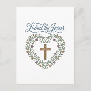 Postal Camiseta cristiana de cruz floral amada por Jesús 