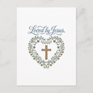 Postal Camiseta cristiana de la cruz floral amada por Jes