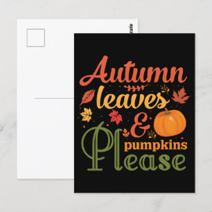 Postal Camiseta de calabaza de otoño, camiseta de otoño d
