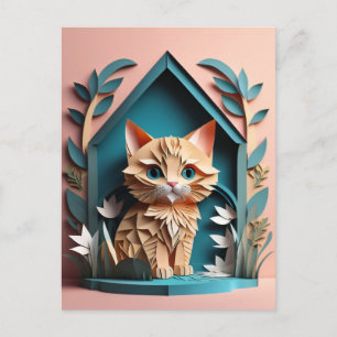 Postal Camiseta de diseño de gatito de arte en papel 3D