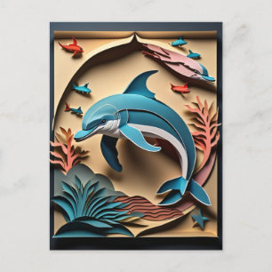 Postal Camiseta de diseño delfines de papel 3D