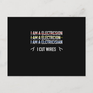 Postal Camiseta de electricista divertida, corto cables