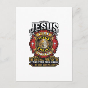 Postal Camiseta de fe cristiana vintage bombero Jesús